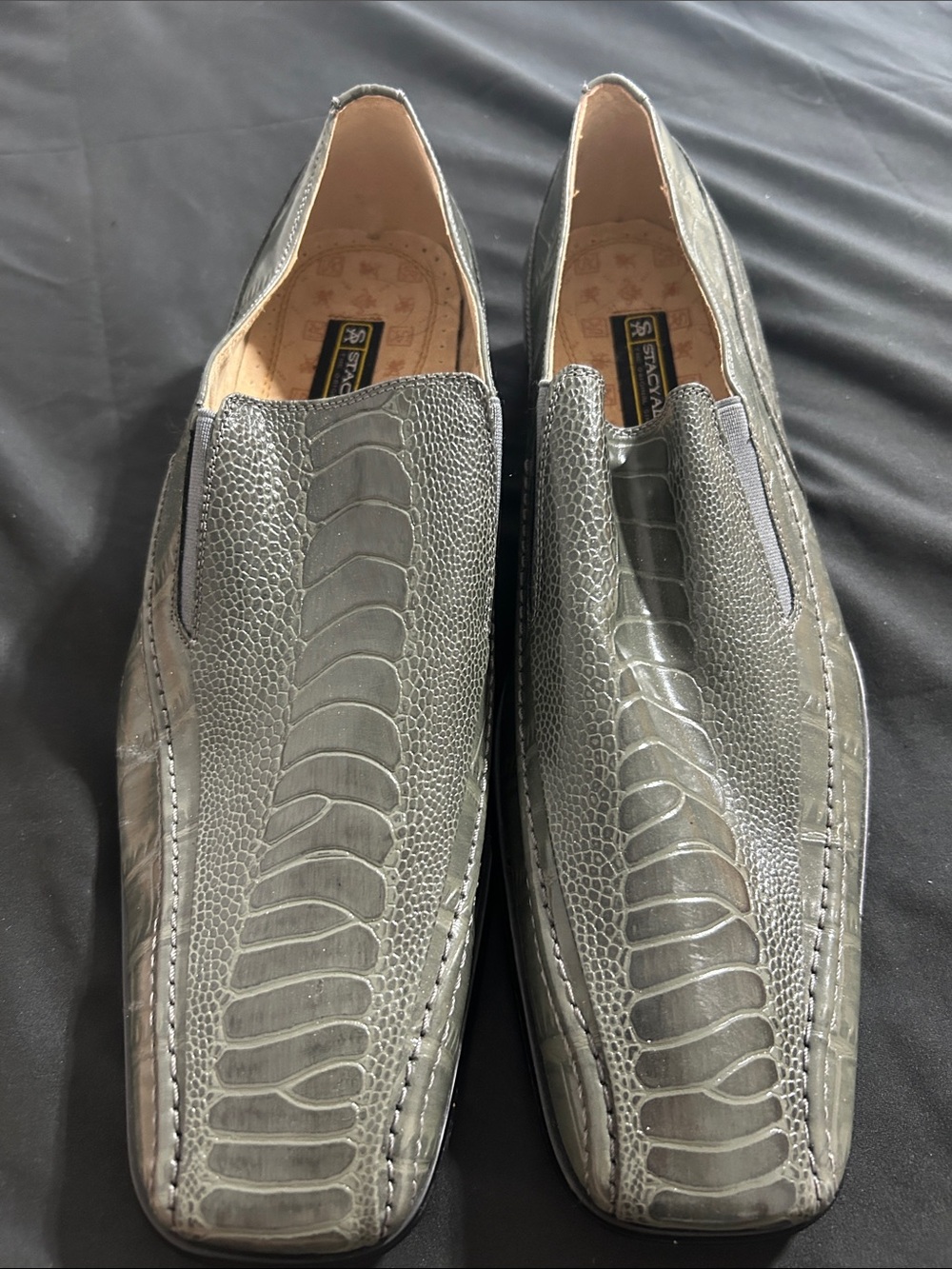 Stacy Adams Metallic Gray Croc-Embossed Slip-On Loafers